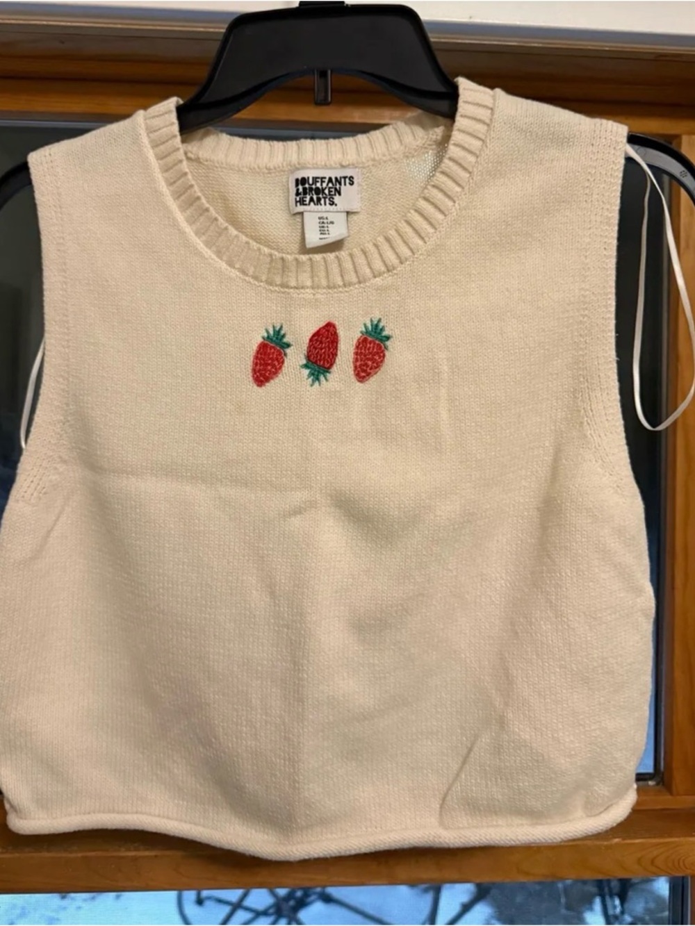 Bouffants & Broken Hearts Cream Knit Strawberry Tank Top
